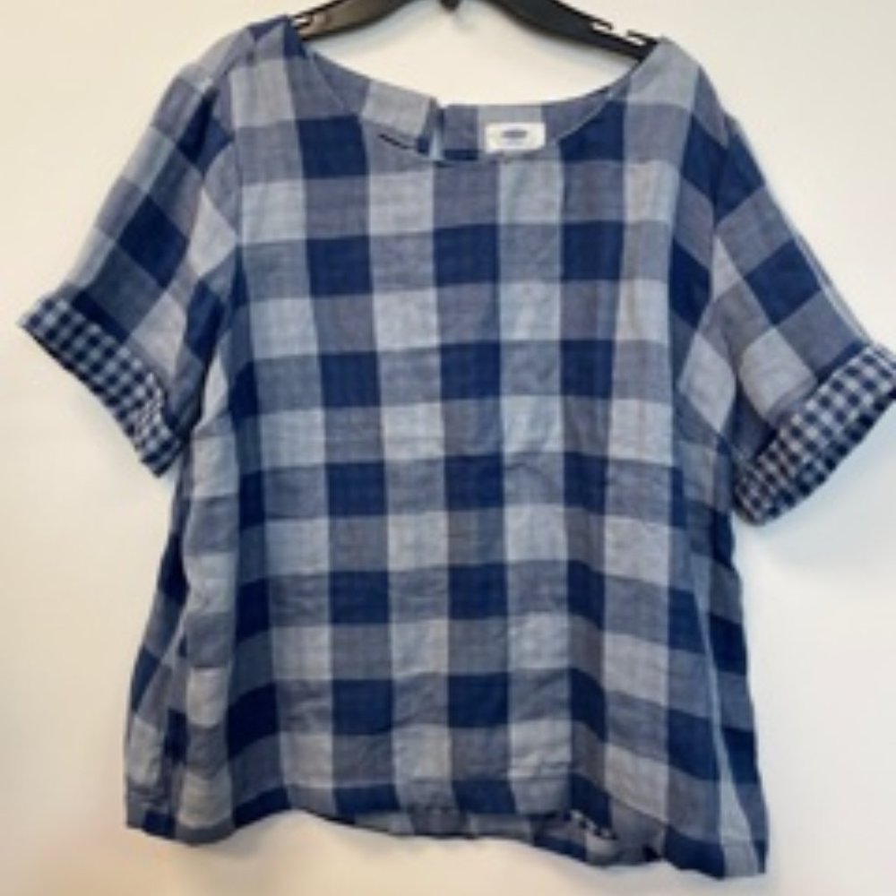 OLD NAVY BOXY BUFFALO BLUE TOP SZ L